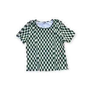 JO WEST Cream Green Checkerboard Cropped Tee - XS - Cotton Blend Retro Style